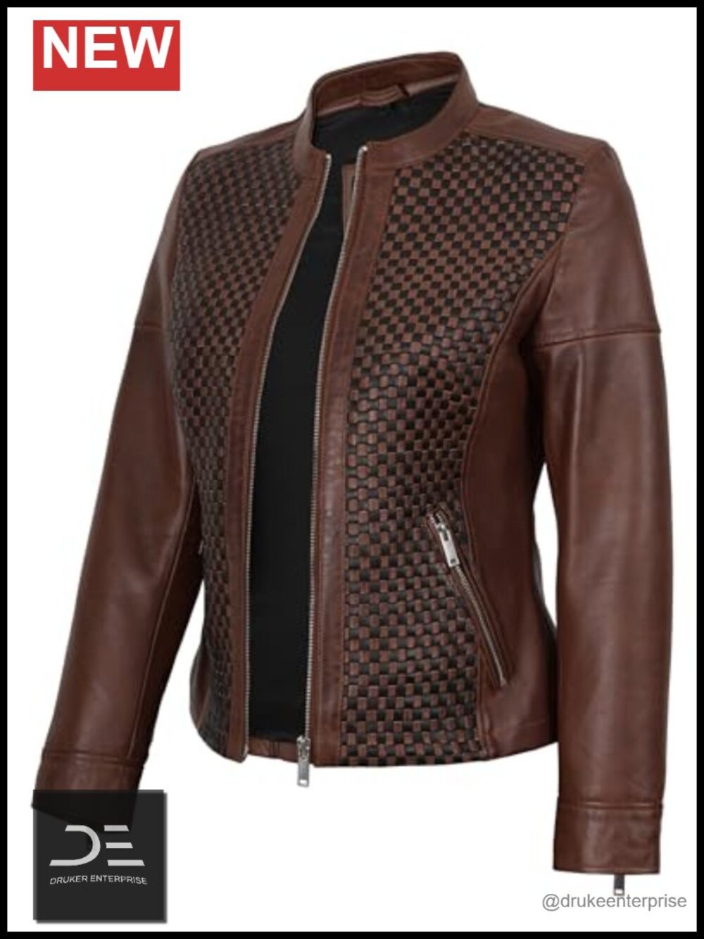 Genuine Lambskin Leather Cafe Racer Biker Jacket Women's Zip Moto Coat